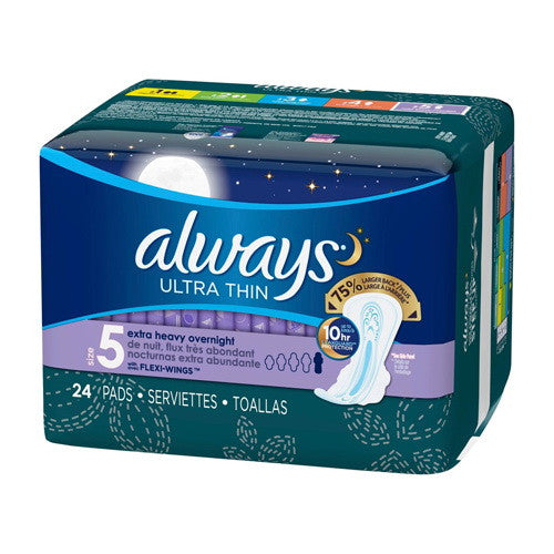 Always Ultra Thin Extra Heavy Overnight Pads, 24 Ea, 3 Pack